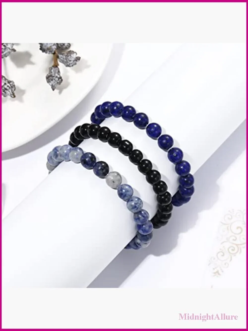 3-pack Healing Crystal Beaded Stretch Bracelets Set Yoga Meditation Stress